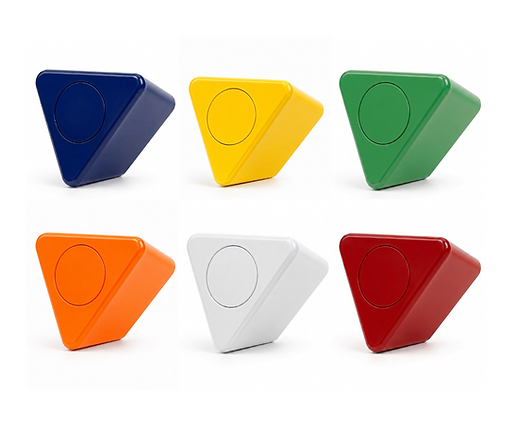 The six CarBlox colours: navy, yellow, green, orange, white and red